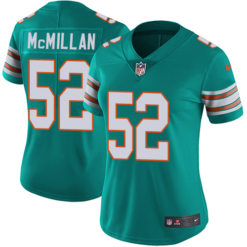 Nike Miami Dolphins 52 Raekwon McMillan Aqua Green Alternate Women Stitched NFL Vapor Untouchable Limited Jersey